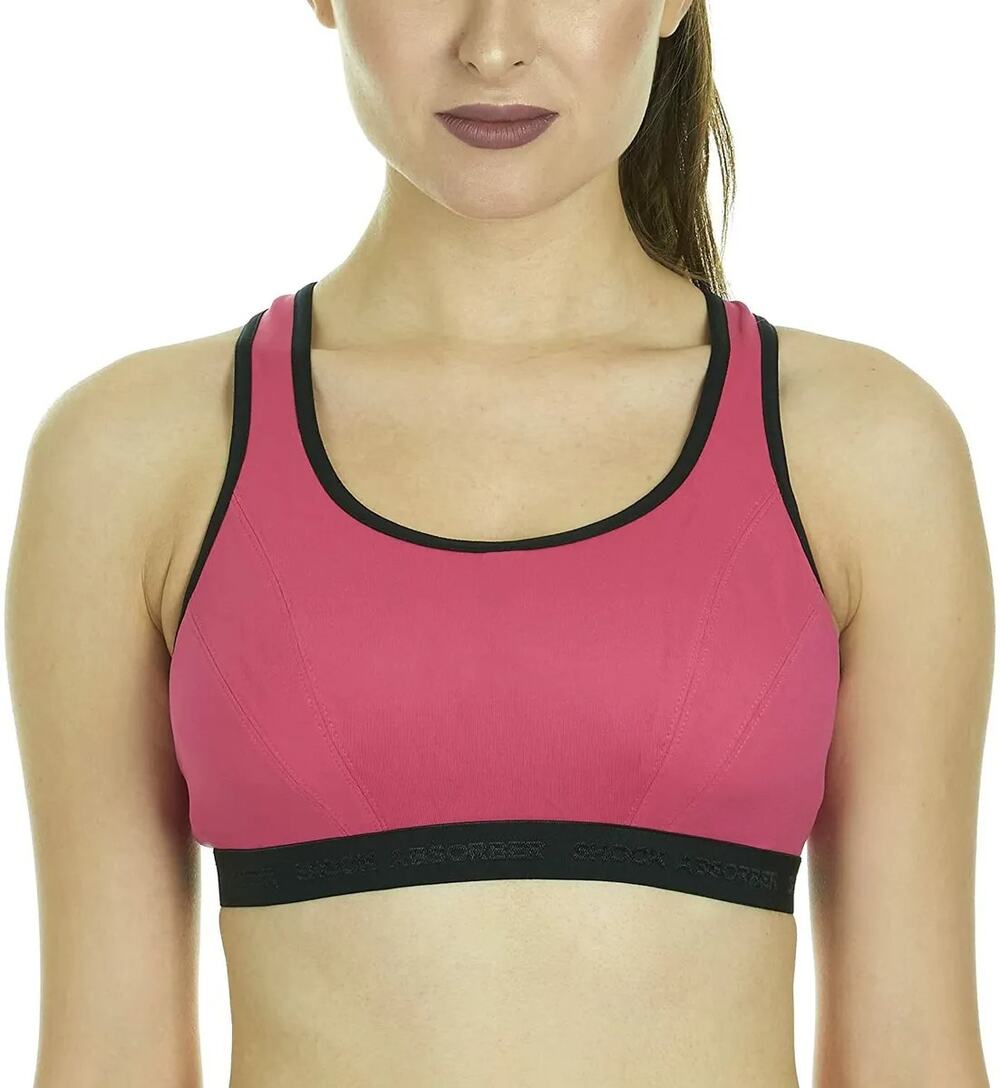 NWT Shock Absorber Hot Pink Black Cross-Back Sports Bra Women's Size 38D